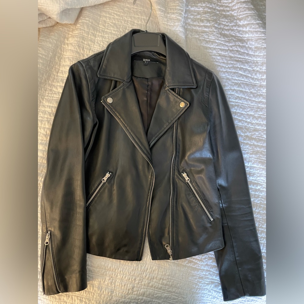 Quince 100% Washed Leather Biker Jacket in black size small - Picture 8 of 14